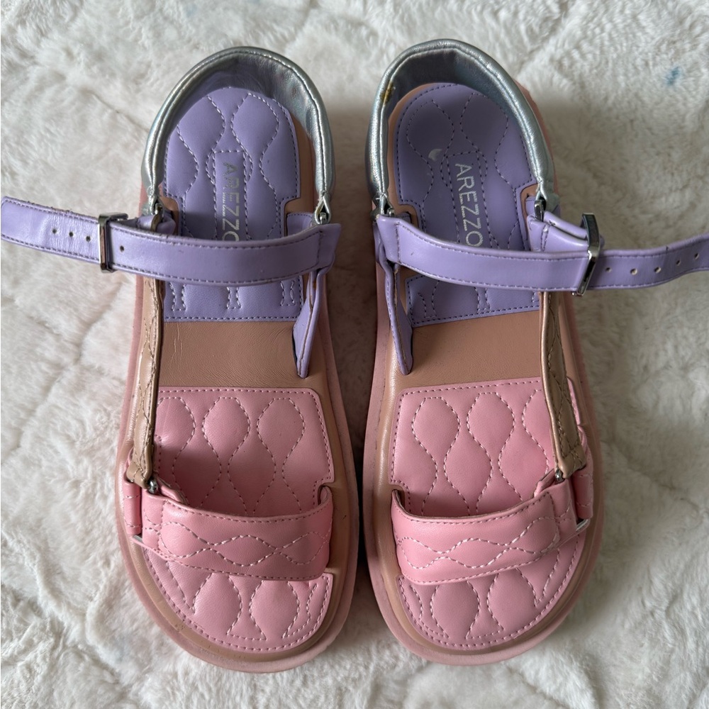 Arezzo Pink and Purple Quilted Sandals with Chunky Sole